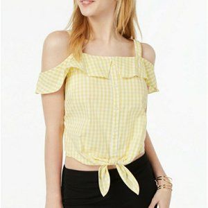 💜 Juniors' Cotton Cold-Shoulder Gingham Top